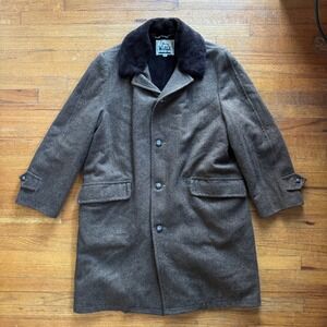 Vintage Woolrich Men's Wool Blend Overcoat Fur Collar Warm Winter Coat Size 44